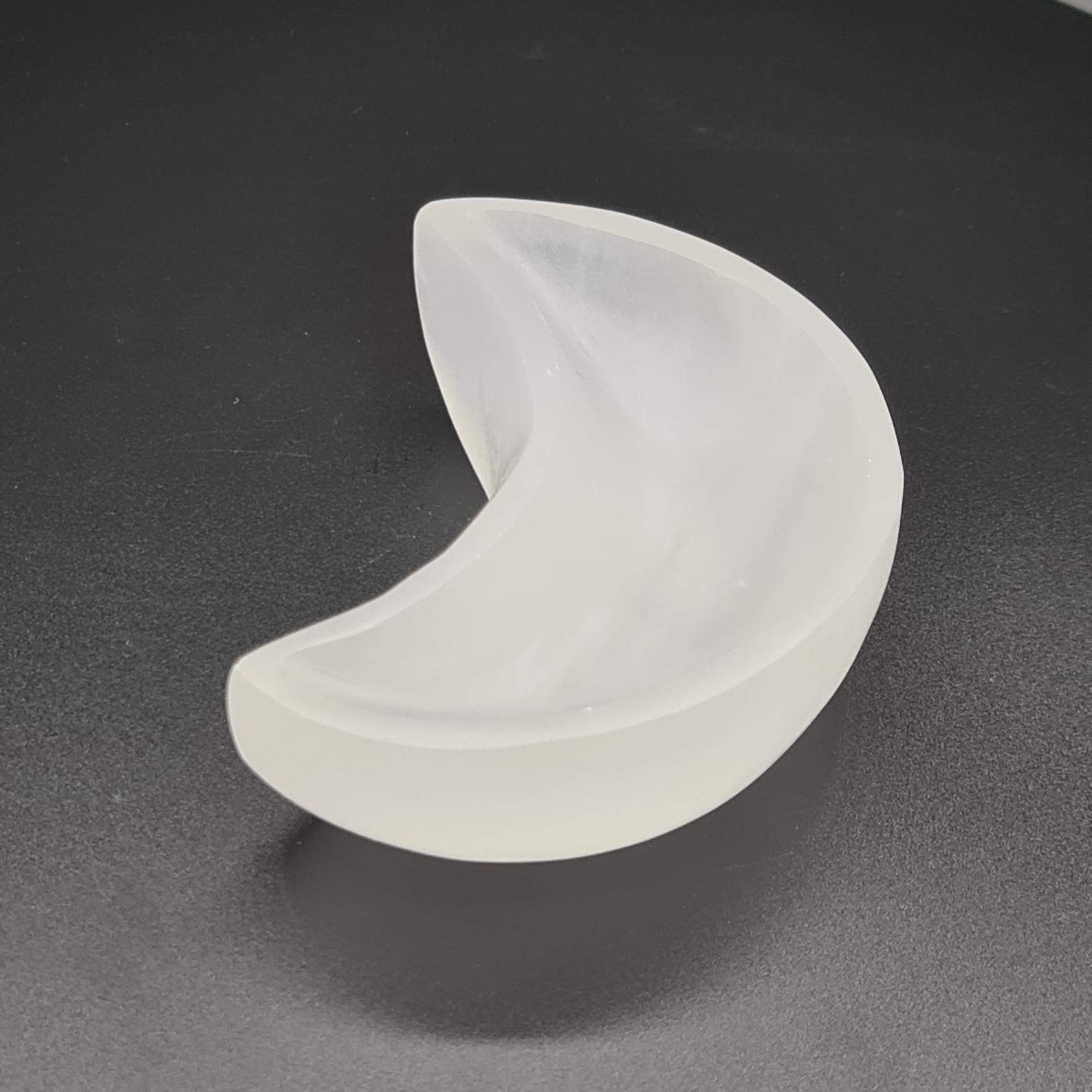 Selenite Bowl (Hexagon, Oval, Moon) Cleansing Bowl, Cleansing, Charging, Meditation, Energy, Crystal, Healing (Moon)