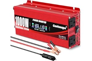 Cantonape 1000 Watt Car Power Inverter DC 12V to 110V/120V AC Converter with LCD Display Dual AC Outlets and Dual USB Car Charger for Car Home Laptop Truck Red