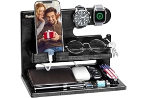 FUNISTREE Gifts for Men, Gifts for Dad Husband Christmas Xmas from Daughter Son, Wood Phone Docking Station, Nightstand Organizer, Unique Husband Anniversary Birthday Xmas Presents for Him Boyfriend from Wife