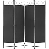 FDW 4-Panel Folding Room Divider | 6ft, Black | Light &amp; Portable | Wooden Wall Divider with Hand Woven Mesh | Easy to Move Privacy Screen | For Space Separation, Living Room, Bedroom, Office