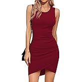 Missufe Women's Round Neck Sleeveless Tulip Hem Ruched Bodycon Summer Casual Tank Short Dress