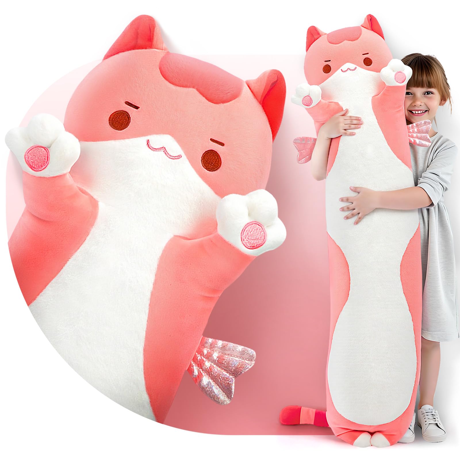 Long Cat Plush Body Pillow – Cute Pink Cat