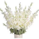 Ovveroche 10 Pcs Delphinium Artificial Flowers for Decoration, 33.86 Inch Long Stem Larkspur Fake Flowers Light Blue Faux Silk Bouquets for Tall Vase Wedding Home Decor Floral Arrangements(White)