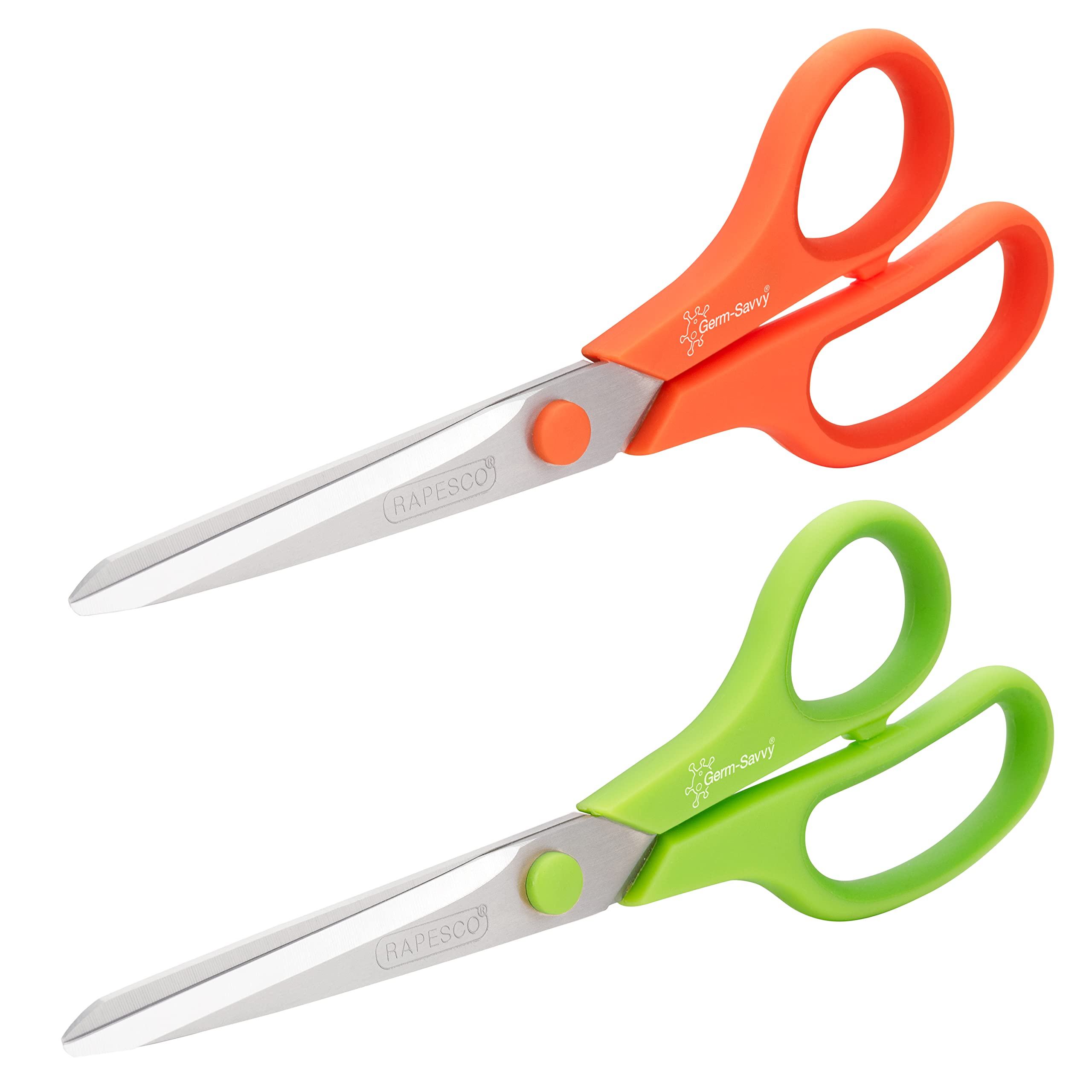Rapesco 1666 Germ-Savvy Antibacterial, 21 cm Titanium Blade Soft Grip Handle Scissors, Assorted Colours, Pack of 2