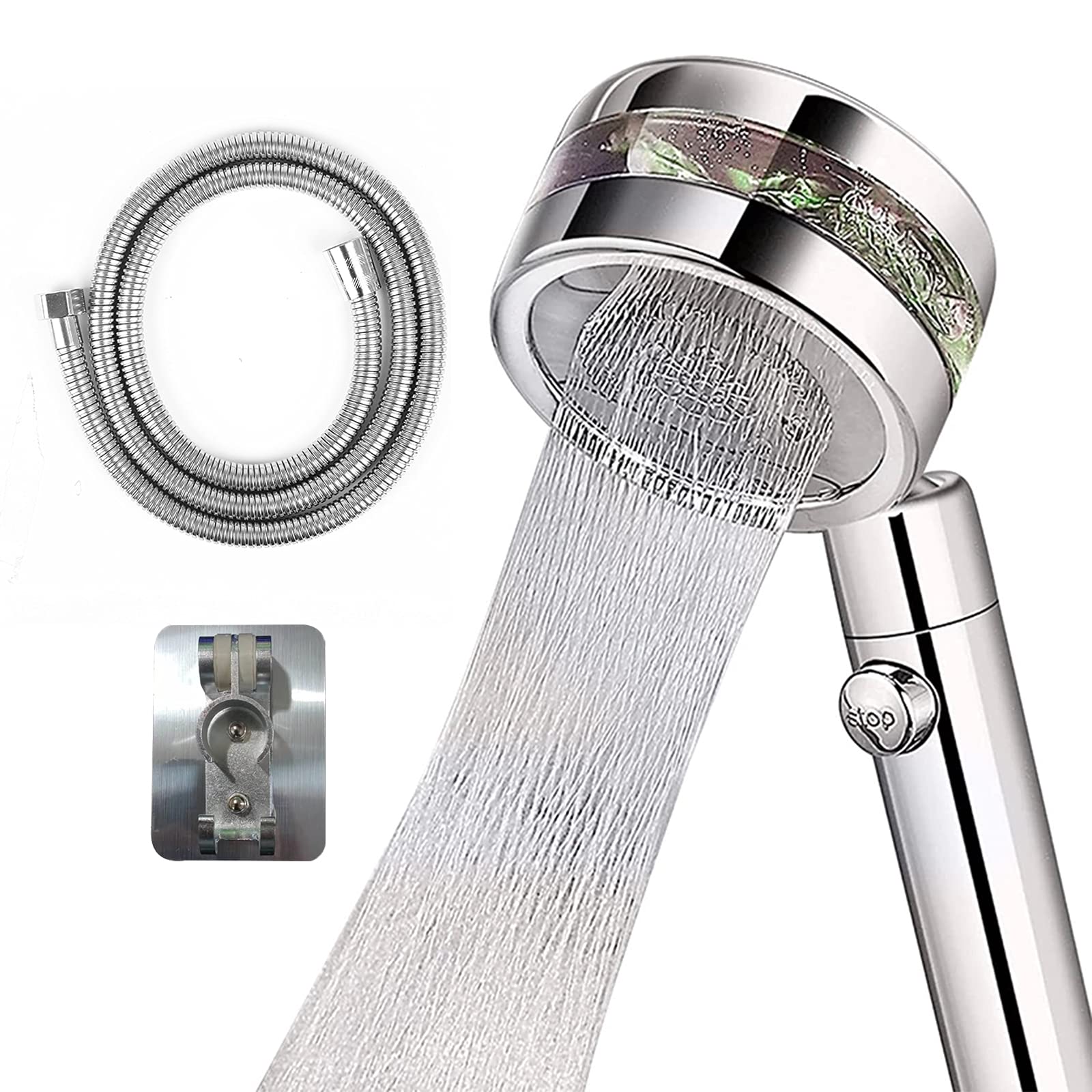 High Pressure Shower Heads, Shower Head and Hose Rotatable 360° with Rain Mode Built in Pressure Fan Magical and Graceful Grid Arc Water Stream One Button Water Stop,Easy to Clean,Detachable