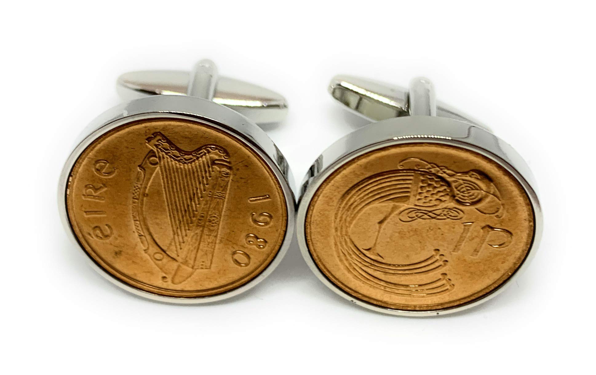 1980 46th Birthday/Anniversary 1 pence coin cufflinks - Irish One pence cufflinks 1980 for a 46th HT