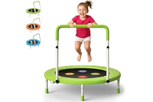 JOY SPOT! 3FT Toddler Trampoline with Adjustable Handlebar, 36" Foldable & Spring-Free, Mini Kids Indoor Outdoor Trampoline for Ages 1-6, Noiseless Jumping Mat, Safe & Sturdy Design, Supports Up to 100 lbs