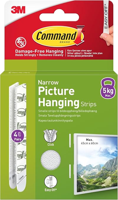 Command Picture Hanging Strips Narrow White 4 Pairs 8 Strips