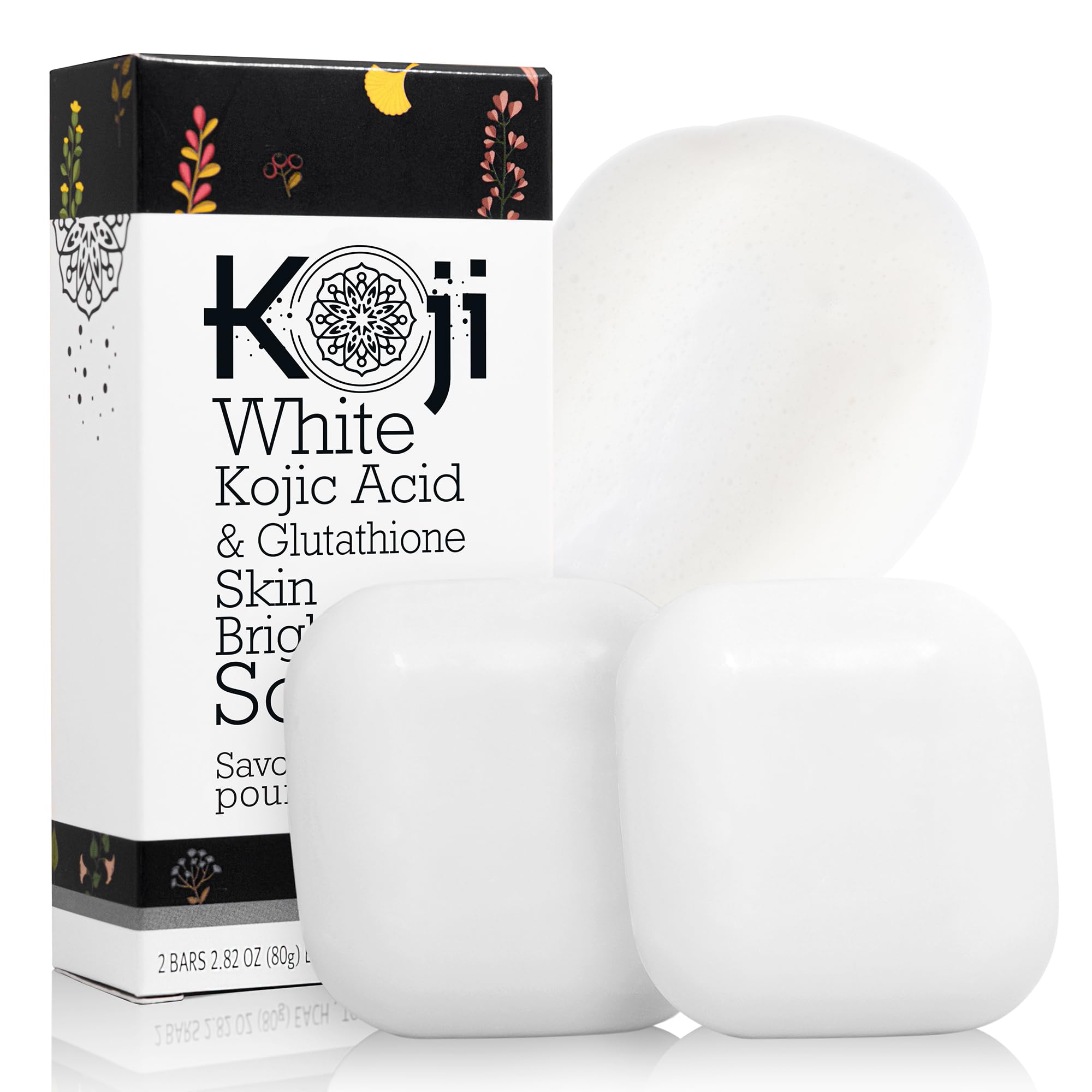 Koji White Kojic Acid & Glutathione Skin Brightening Soap for Body & Face Exfoliating, Hydrating and Cleansing Bar for Reduce the Appearance of Fine Lines and Wrinkles, Vegan, 2.82 oz (2 Bars)