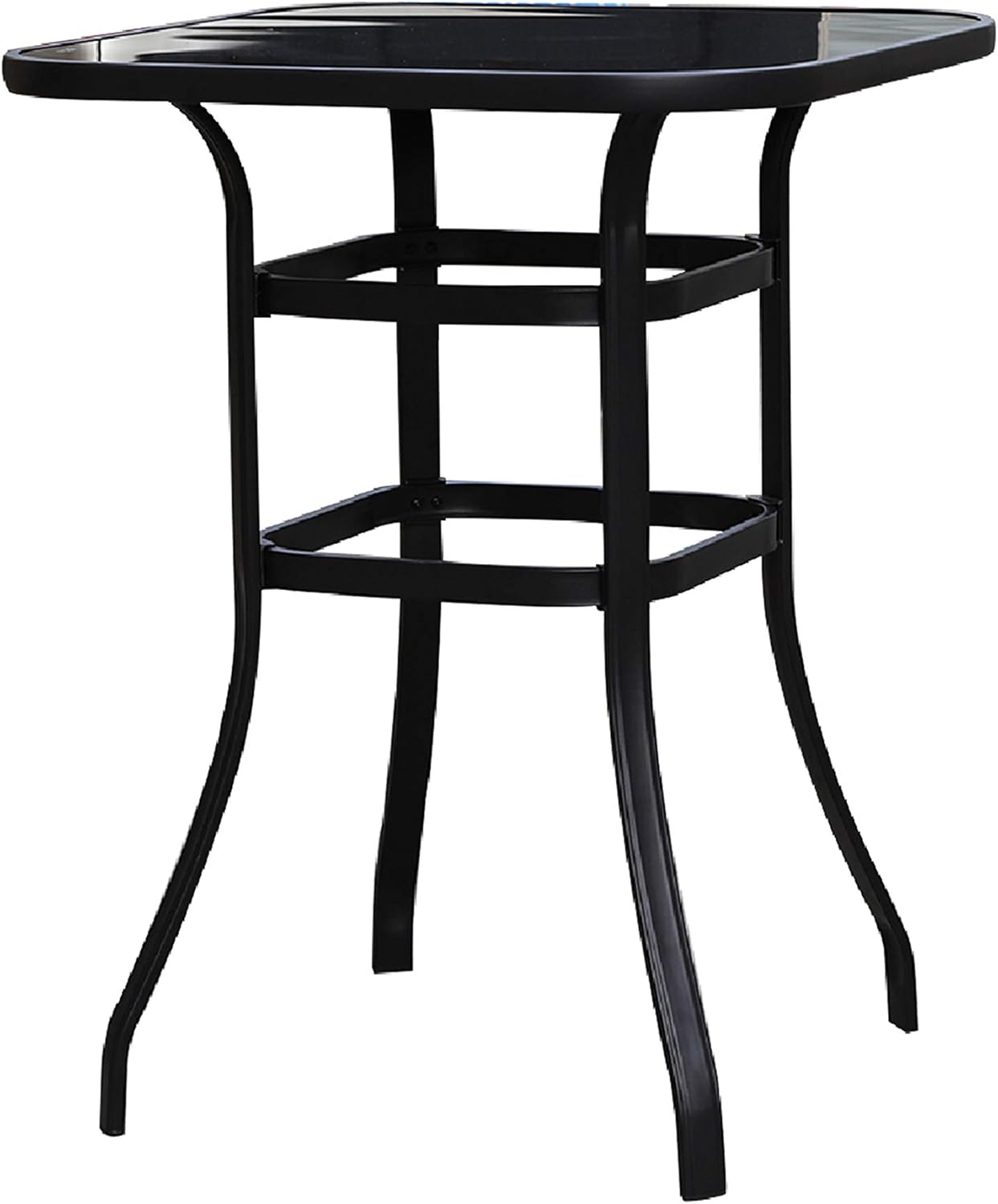 LOKATSE HOME Patio Bar Height Table Square Tempered Glass Metal Frame Outdoor Bistro High Top Black L x 31.5" W x 41.2" H: Garden & Outdoor