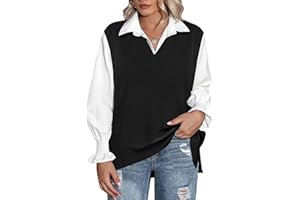 CARCOS Plus Size Sweater Vest for Women Preppy Style V Neck Sleeveless Sweaters Knit Pullover Tank Tops XL-5XL
