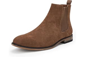 COUTGO Mens Chelsea Boot Slip On Pointed Toe Stacked Low Heel Faux Suede Casual Dress Boot