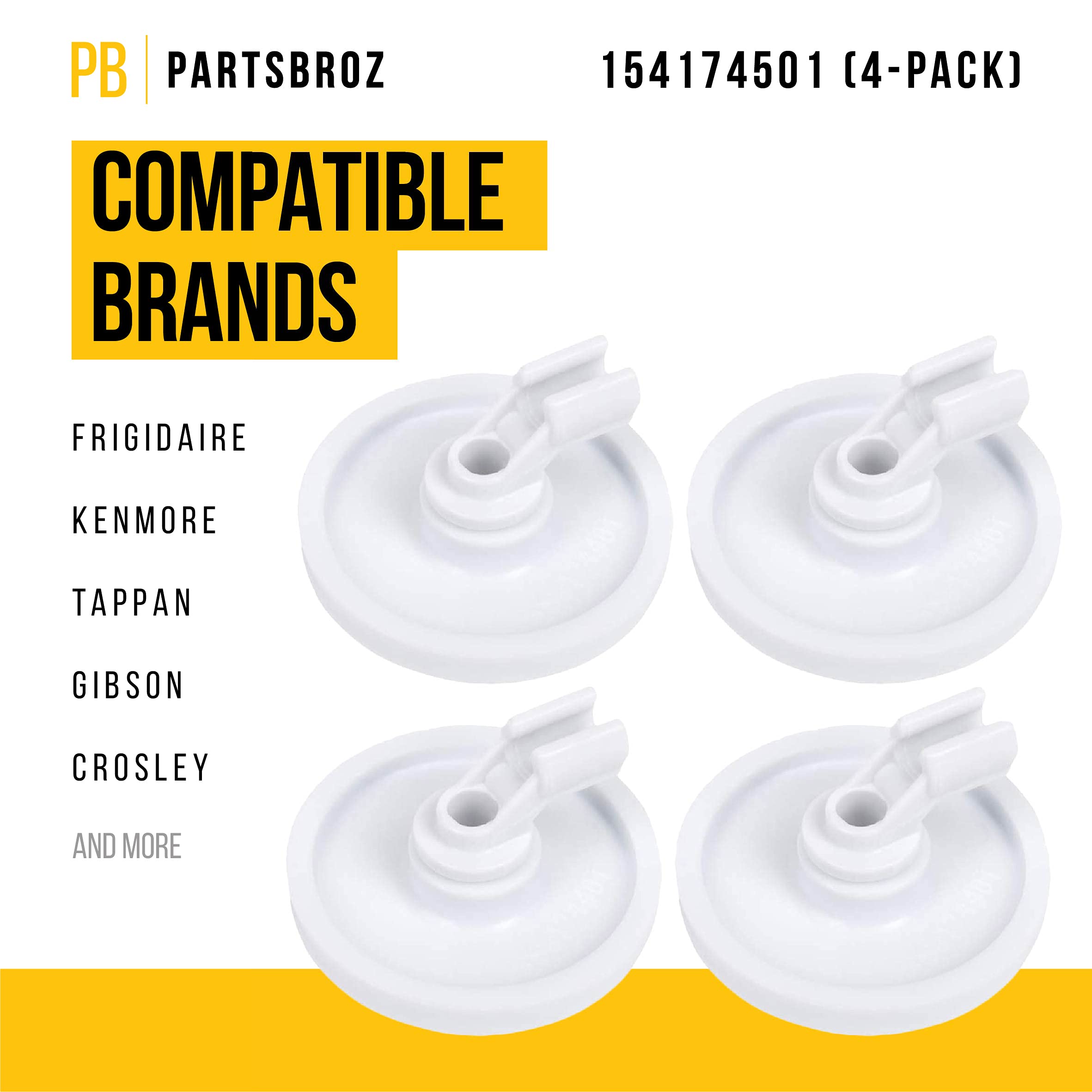 PartsBroz 154174501 5300809640 5304532229 Dishrack Wheels & Bracket Assembly (4-Pack) - Compatible with Frigidaire Kenmore Gibson Dishwasher - Replaces AP7195062 5304521179 5300809640 154174503