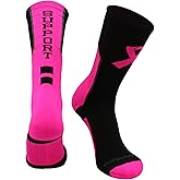 MadSportsStuff Pink Ribbon Breast Cancer Awareness Support Crew Socks for Football Volleyball Boys Girls Men Women Youth