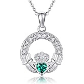 UCADRIT Claddagh Necklace Sterling Silver Claddagh Pendant Irish Christmas Mother's Day Jewelry for Women