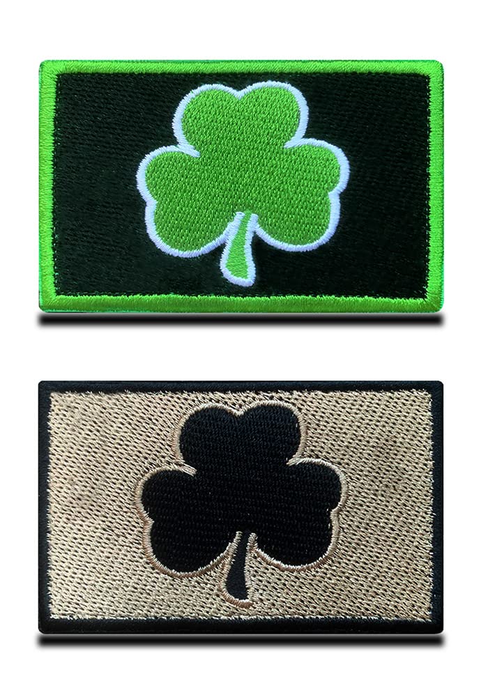 Zcketo 2 Pieces Irish Clover Embroidered Emblem Lucky Leaf Shamrock Hook and Loop Ireland Funny Tactical Patch for Attach to Bags Caps Backpack Uniform Vest Clothes or Collect