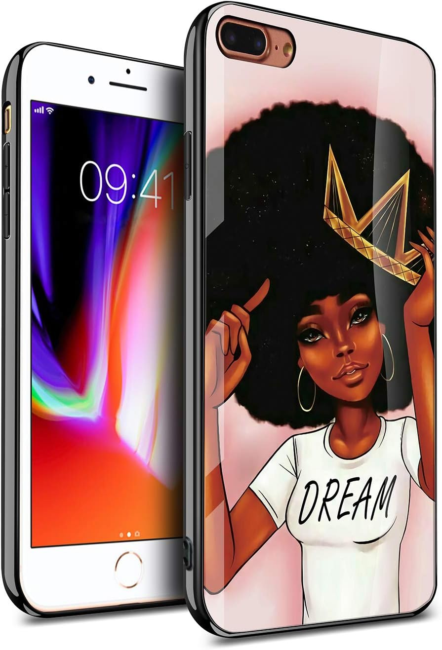 iPhone 8 Plus Case iPhone 7 Plus Cases for Women Girly Cover Protective, African American Afro Black Girls Africa Melanin Crown Dream Design, Slim Fit Thin Grip Soft TPU and Hard Plastic - KITATA