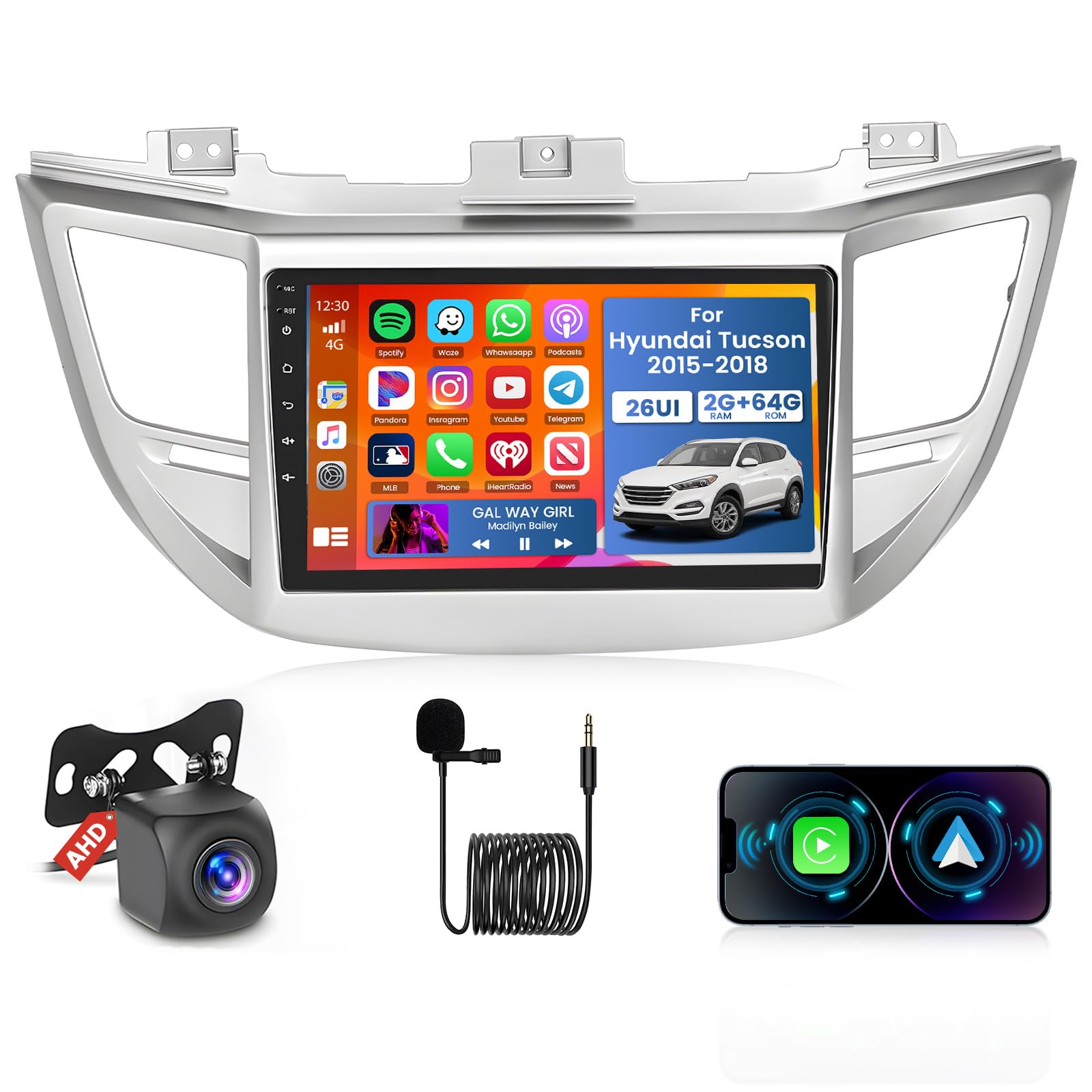 Photo 1 of Fuluku for Hyundai Tucson 2015-2018 Android Car Stereo 10" Touch Screen with Wireless Carplay Android Auto, Radio Dash Kit GPS Navigation WiFi Bluetooth SWC Mirror Link, Mic Backup Camera
