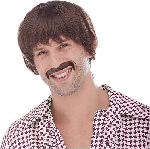 Amazon Com Brown 60 S Hippie Sonny Bono Wig And Mustache Costume