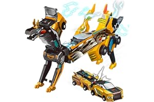 M MITLINK Dinosaur Transforming Car Toy, Magnetic Cars Transform into Dinosaurs, Fun - Collision Transformation Car Toys for Boys & Girls, Party Favors Gift for Birthday, Christmas (Gold)