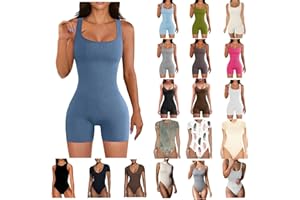 anuyalue Bodysuit Romper for Womens Tummy Control Ribbed Jumpsuits Sleeveless Seamless Bodycon Rompers One Piece Shapewear