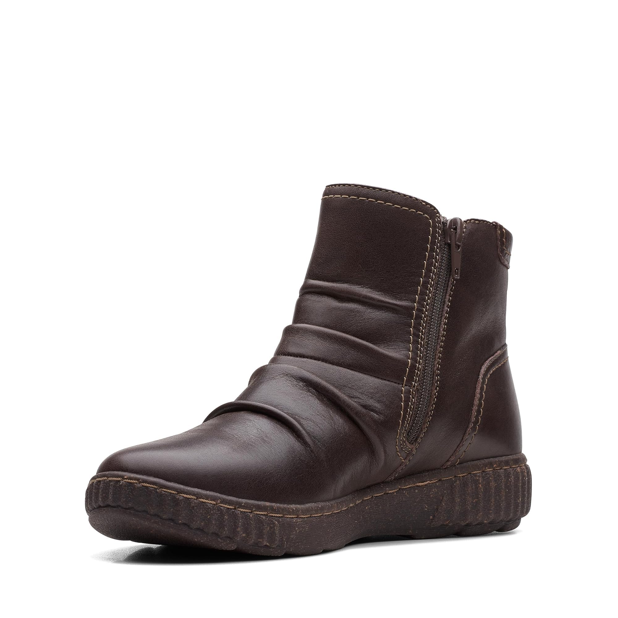 Clarks Collection Women’s Caroline Orchid Ankle Boot, Dark Brown Leather, 11 Wide US