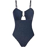 ZAFUL Womens Sexy One Piece Swimsuits 2025 Metallic Shiny Bathing Suits 1 Piece Cheeky High Cut Shimmer Swimwear Dark Blue XL
