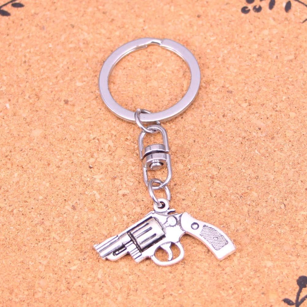 YCEOT Silver Color Metal Pistol Revolver Gun Key Chains Accessory & Chrome Plated Key Rings