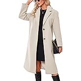 APAFES Womens Wool Coat Notch Lapel Winter Long Single Breasted Peacoat Trench Overcoat