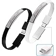 Bracelet USB C Travel Charger | Short USB Type C Fast Charging Data Cable | 8.66 inch Flat Outdoor Phone USB Charging Cord | for iPhone 16/15, iPad, Galaxy S24/S23, Android | Black&White (Pack of 2)