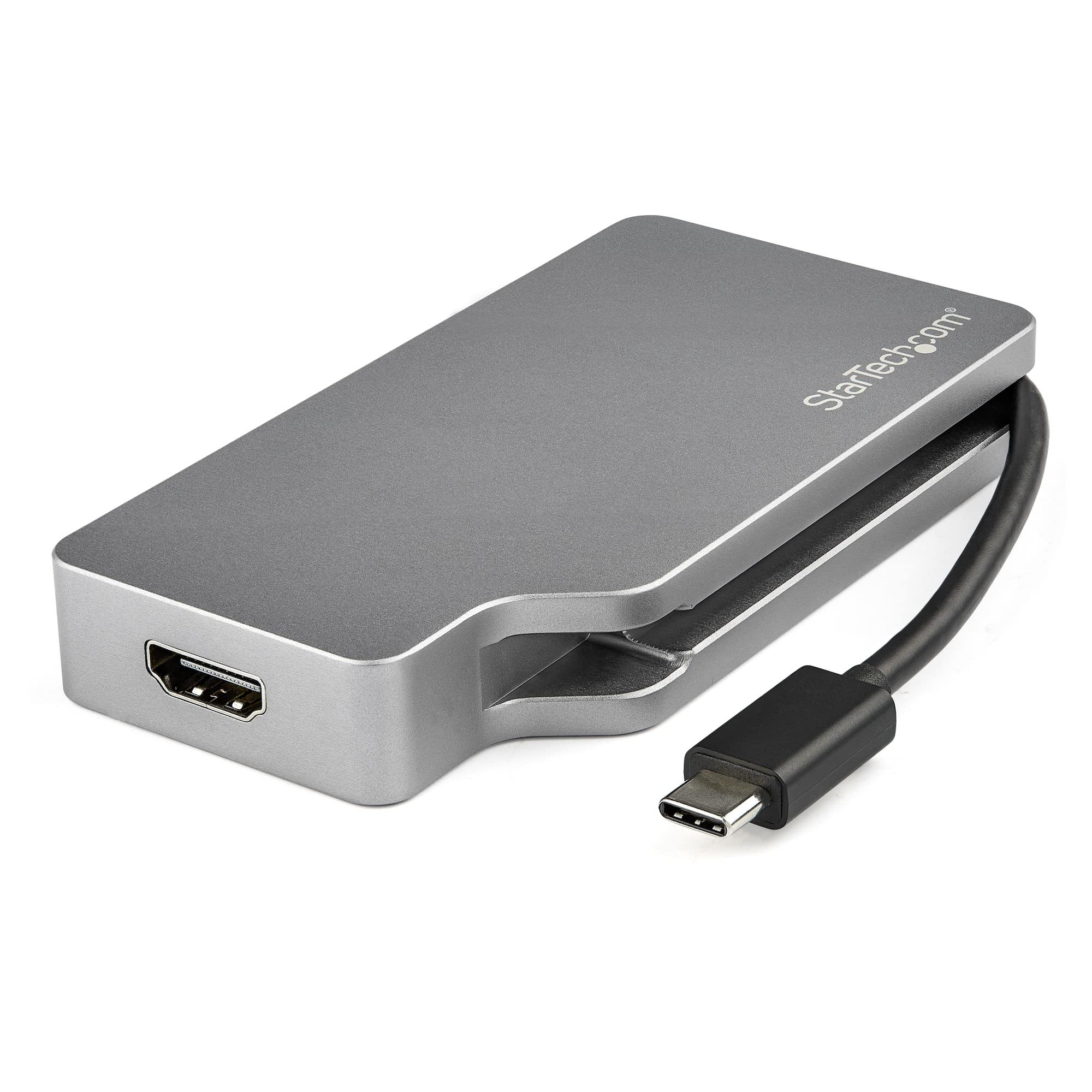 StarTech.com USB C Multiport Video Adapter w/ HDMI, VGA, Mini DisplayPort or DVI - USB Type C Monitor Adapter to HDMI 2.0 or mDP 1.2 (4K 60Hz) - VGA or DVI (1080p) - Space Gray Aluminum (CDPVDHDMDP2G)