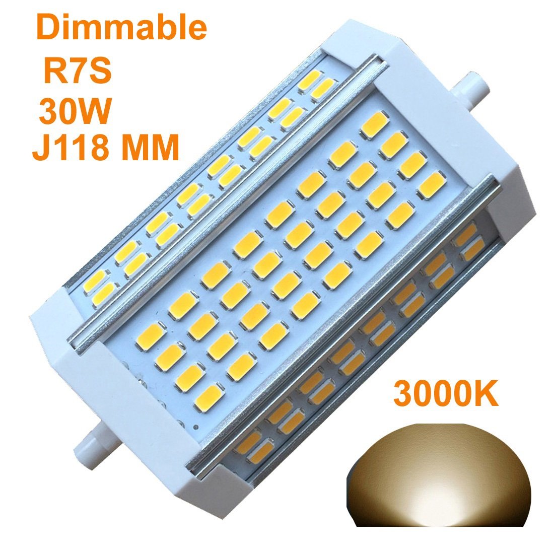 R7S LED J118 118mm Dimmable Bulb 30W Warm Light 3000k AC120V 3000LM Double Ended J LED Floodlight for R7S 200W 300w 400w Halogen Replacement (3000k Warm Light)