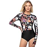 AXESEA Womens Rash Guard Long Sleeve One Piece Swimsuit UV UPF 50+ Sun Protection Zipper Printed Patchwork Bathing Suit
