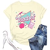 ALLTB Teacher Shirts for Women Vintage 80s 90s Teacher Life Tee Back to School Teacher Gift Casual Short Sleeve Tops