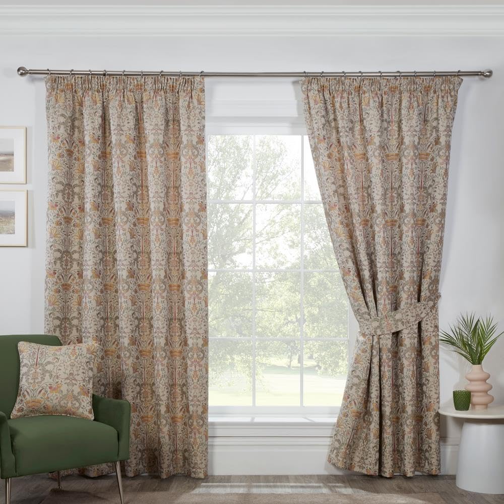 Sundour Kyoto Fully Lined Pencil Pleat Curtains Natural 90x72 Curtain Pair