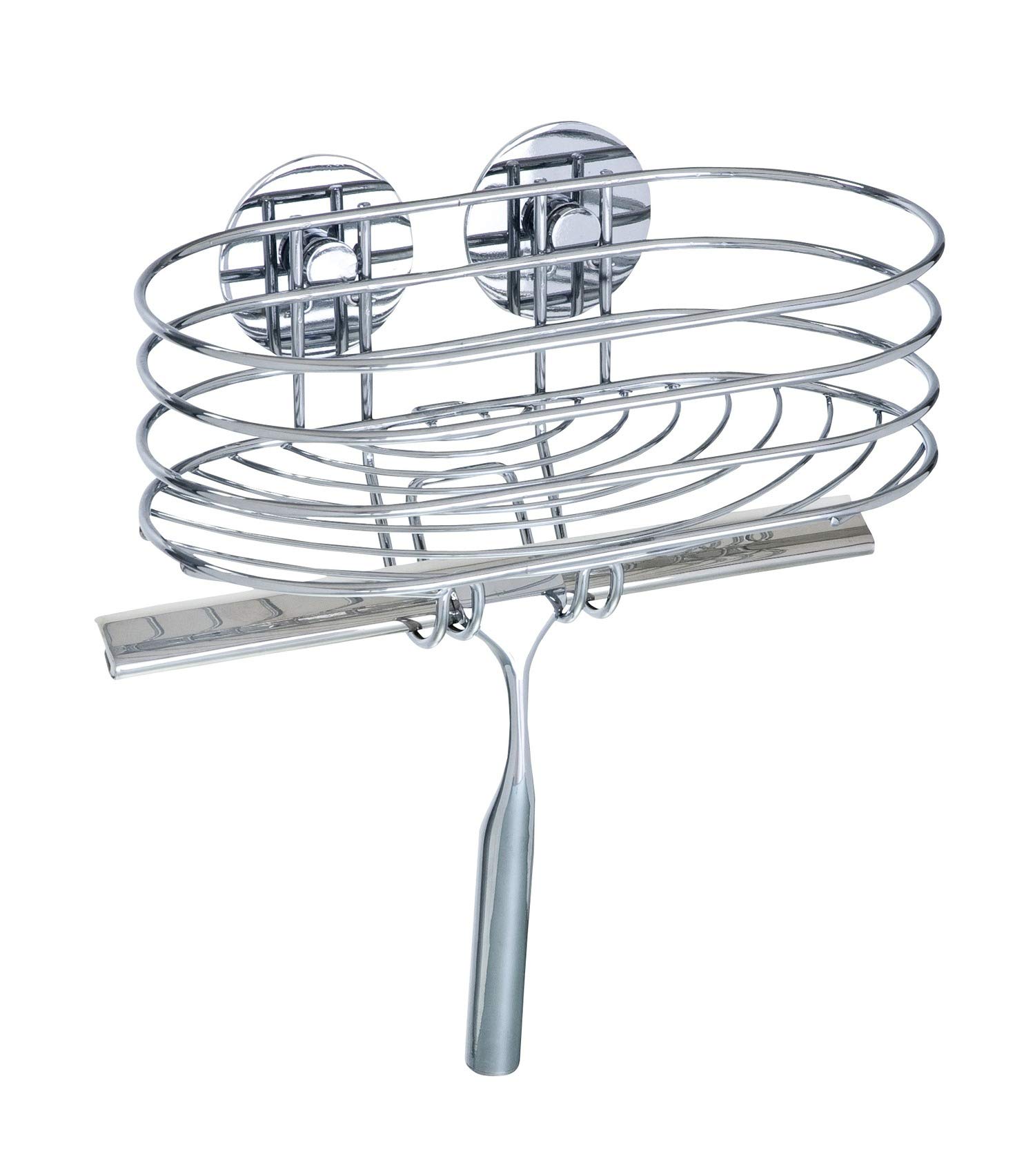 WENKO 18916100 Turbo-Loc® Wall Shelf with Shower Squeegee - Fixing Without Drilling, Steel, 24 x 27.5 x 13.5 cm, Chrome