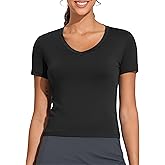THE GYM PEOPLE Women's V-Neck Crop Workout T-Shirts Slim Fit Basic Short Sleeve Yoga Casual Tee Tops