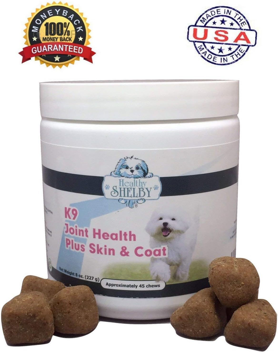 Healthy Shelby Natural Glucosamine for Dogs Plus Skin & Coat, with Glucosamine, Chondroitin, Omega 3 & 6, Yucca, Helps Promote Flexibility & Mobility, Naturally Flavored Soft Chews