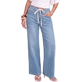 luvamia Wide Leg Jeans Woman High Waisted Trendy Drawstring Stretchy Denim Pants Relaxed Fit Trouser Jeans