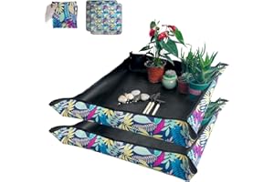 andergi Repotting Mat for Plants, Portable Transplanting and Potting Tray,Potting Soil Mess Control Waterproof Garden Mat,Gardening Gifts for Women, Plant Lover (Leaves 29.53''X 29.53'')