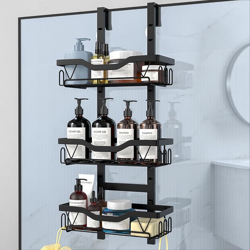 UUlioyer Hanging Shower Caddy Over Door 3-Tier Shelf No Drilling Black