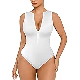 FeelinGirl Bodysuits for Women Seamless Body Suit Invisible Zip Up Crew Neck Slimming Ribbed Basic Tank Tops