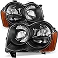 ACANII - For Black Halogen 2008 2009 2010 Jeep Grand Cherokee Headlights Headlamps Driver + Passenger Side