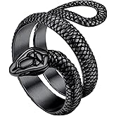 Stainless Steel/18K Gold Plated/Black Snake Ring for Men Women Size 7-12 Serpent Reptile Rings Punk Gothic Jewelry(with Gift Box)