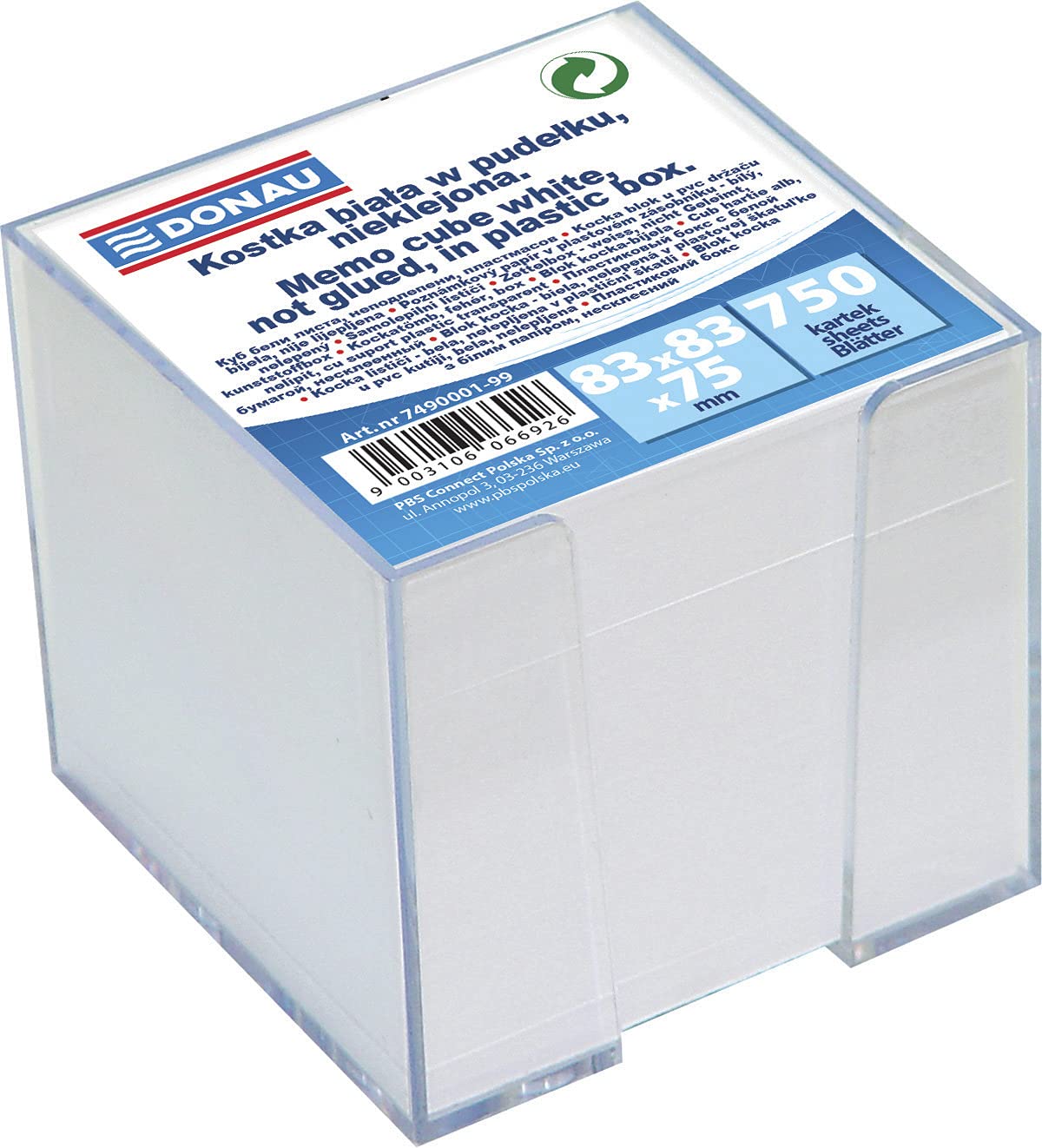 Kostka Donau nieklejona, w pudelku, 92x92x82mm, biala