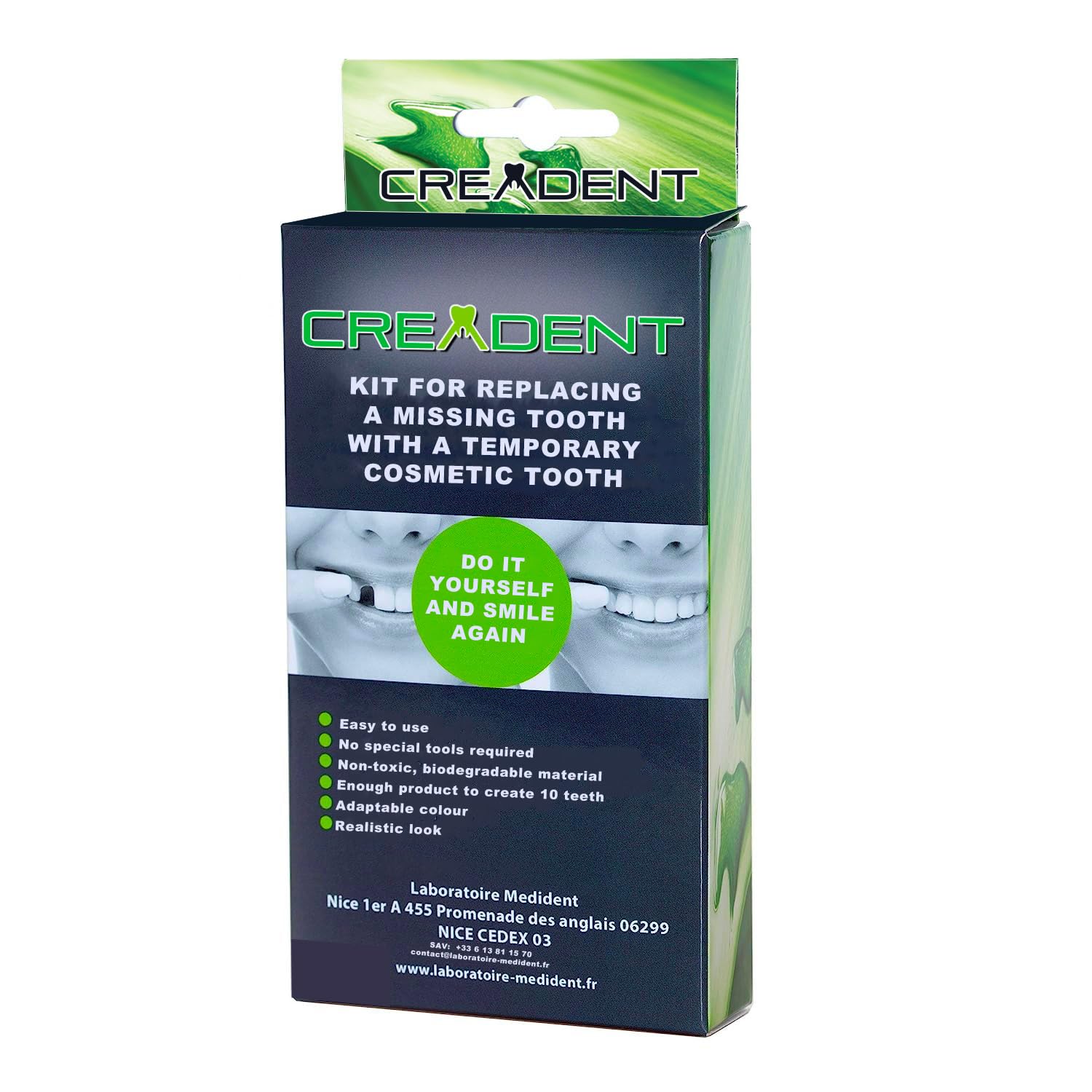 CREADENT Kit for replacing a missing tooth with a temporary cosmetic tooth