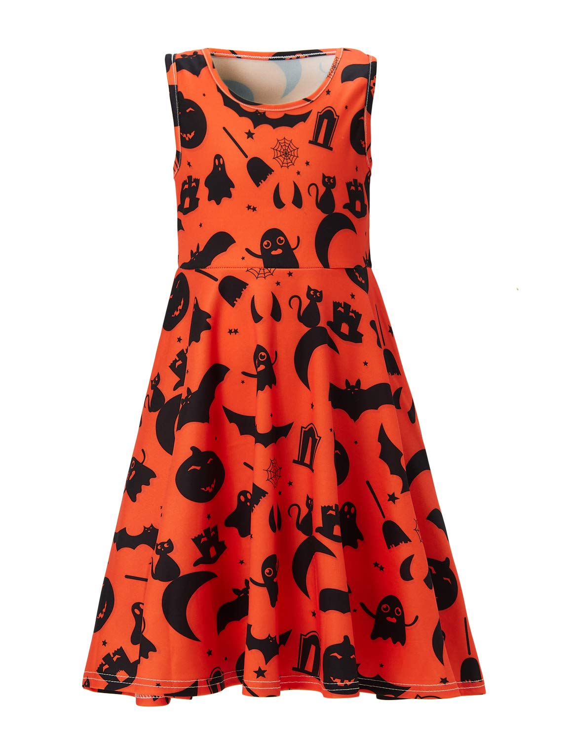 6t 7t Little Girl\'s Skater Dress Cartoon Black Bat Holiday Garments a line Girl\'s Wear Autumn Spiderweb Play Sundress Cheering Ghost 6 7 yrs (Bat Halloween， 6-7 T)