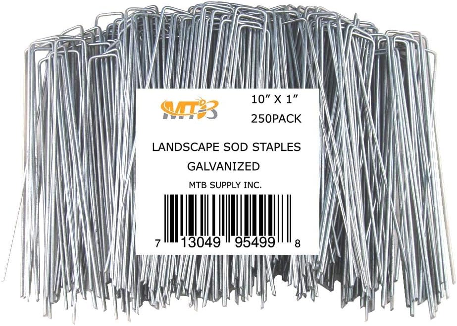 MTB 250 Pack 10x1 inch 11GA(0.12inch) Sod Staples Garden Pins Netting Stakes Ground Spikes Landscape Cover Pegs Anti-Rust Galvanized