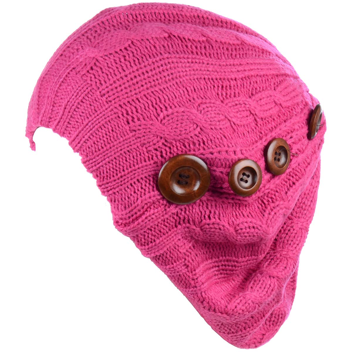 Byos Womens Fall French Style Cable Knit Beret Hat W Sequin Wooden Button