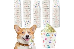 Hokoad 100 Pcs 3 oz Tiny Paper Cups, Disposable Pup Cups for Dogs Whip Cream, Dog Paw Pattern Mouthwash Cups, Pet Theme Birth